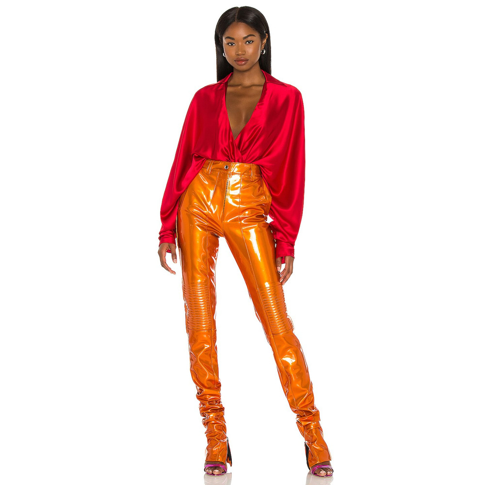 LaQuan Smith Silk Tuxedo Bodysuit Scarlet Size M - Picture 5 of 9